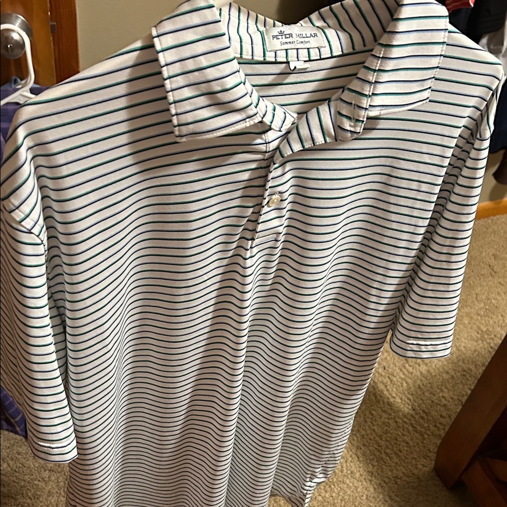 Peter Millar Kids Polo Shirt - White and Navy Stripes